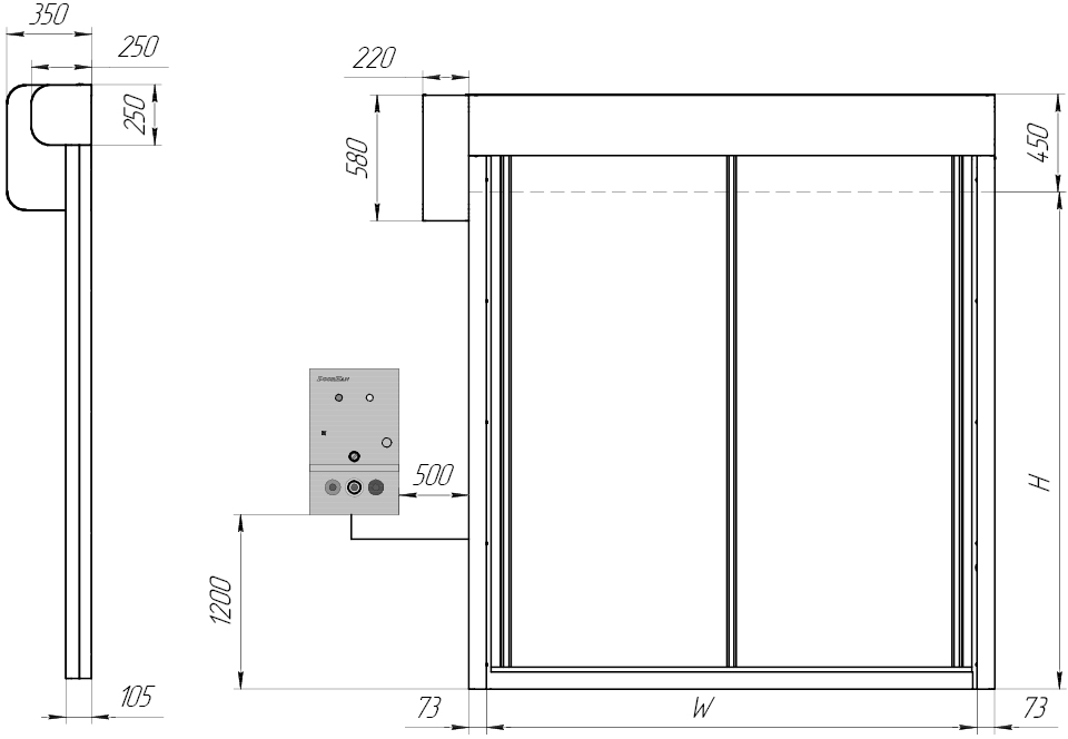 SDF Общий вид ворот с приводом сбоку (привод слева привод справа).png